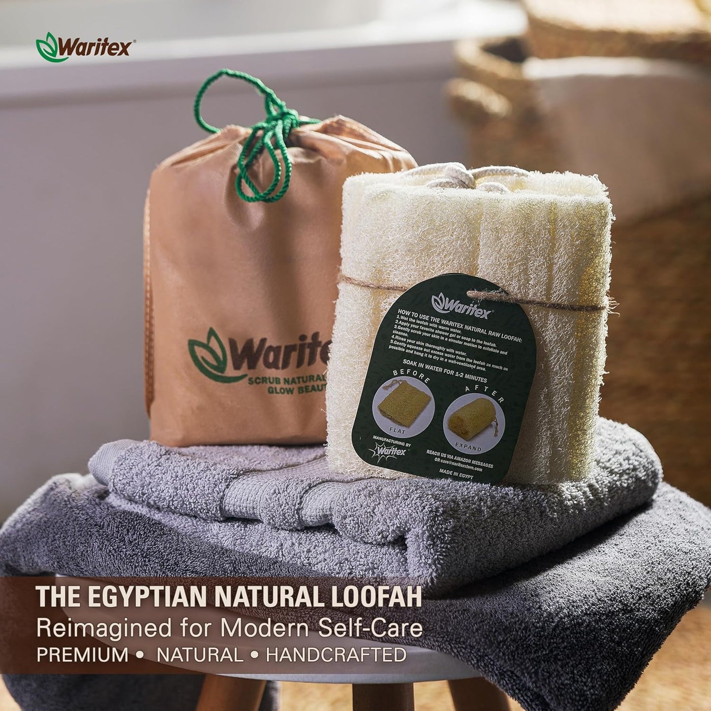 Waritex Premium Natural Egyptian Loofah Sponges 100% Natural Organic