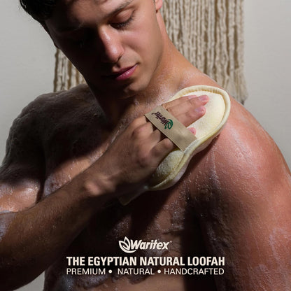 Waritex Egyptian Loofah Exfoliating Oval Body Scrubber with Hand Strap