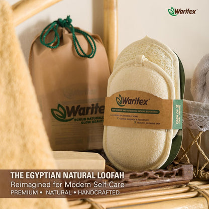 Waritex Egyptian Loofah Exfoliating Oval Body Scrubber with Hand Strap