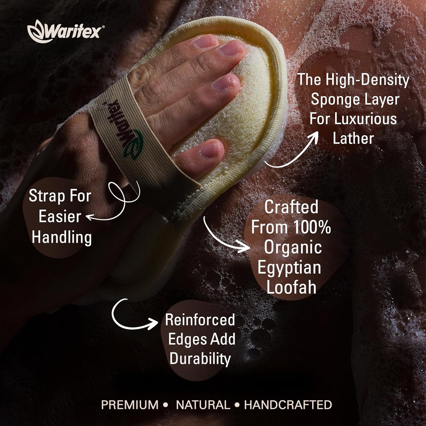 Waritex Egyptian Loofah Exfoliating Oval Body Scrubber with Hand Strap
