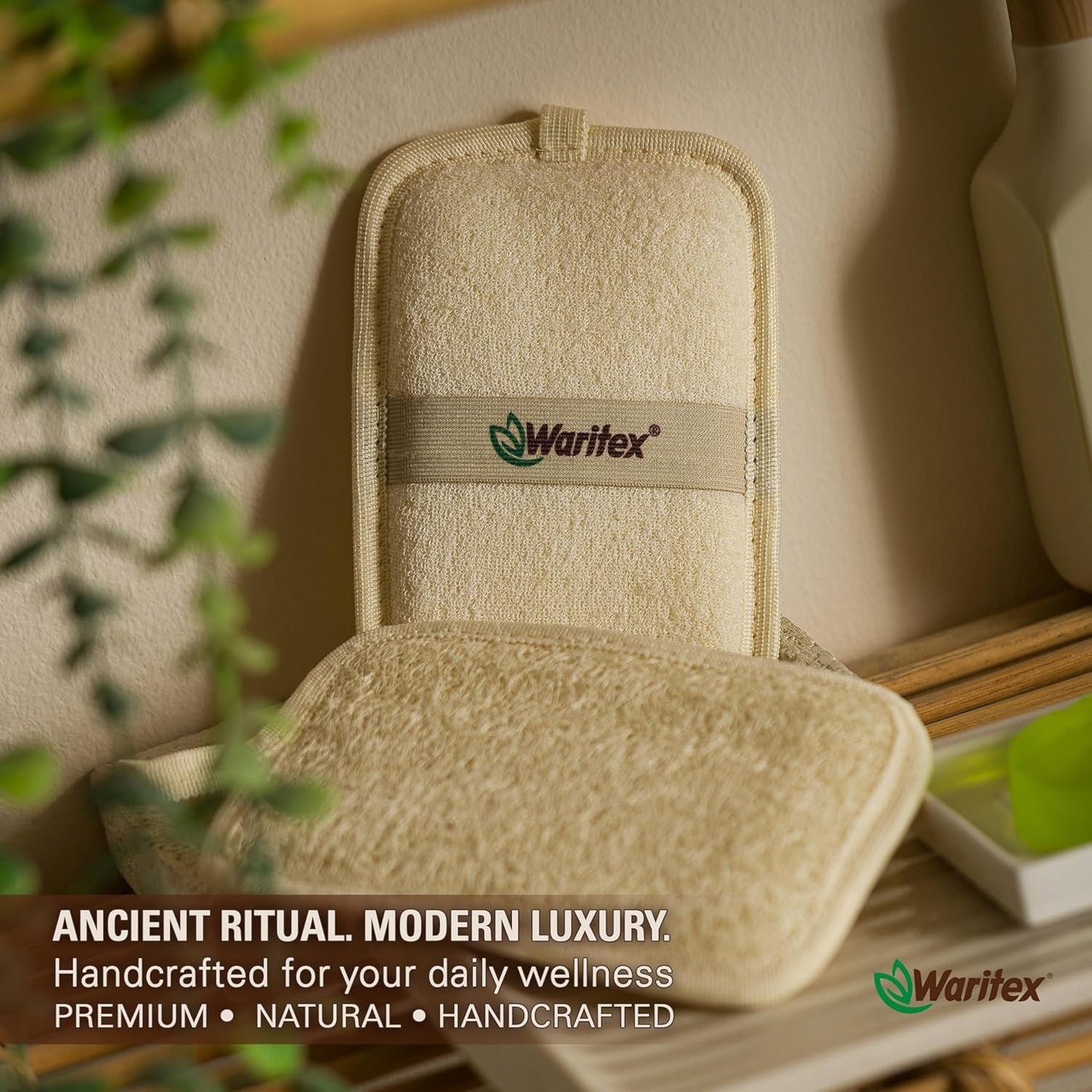 Waritex Egyptian Loofah Rectangular Body Scrubbers with Hand Strap