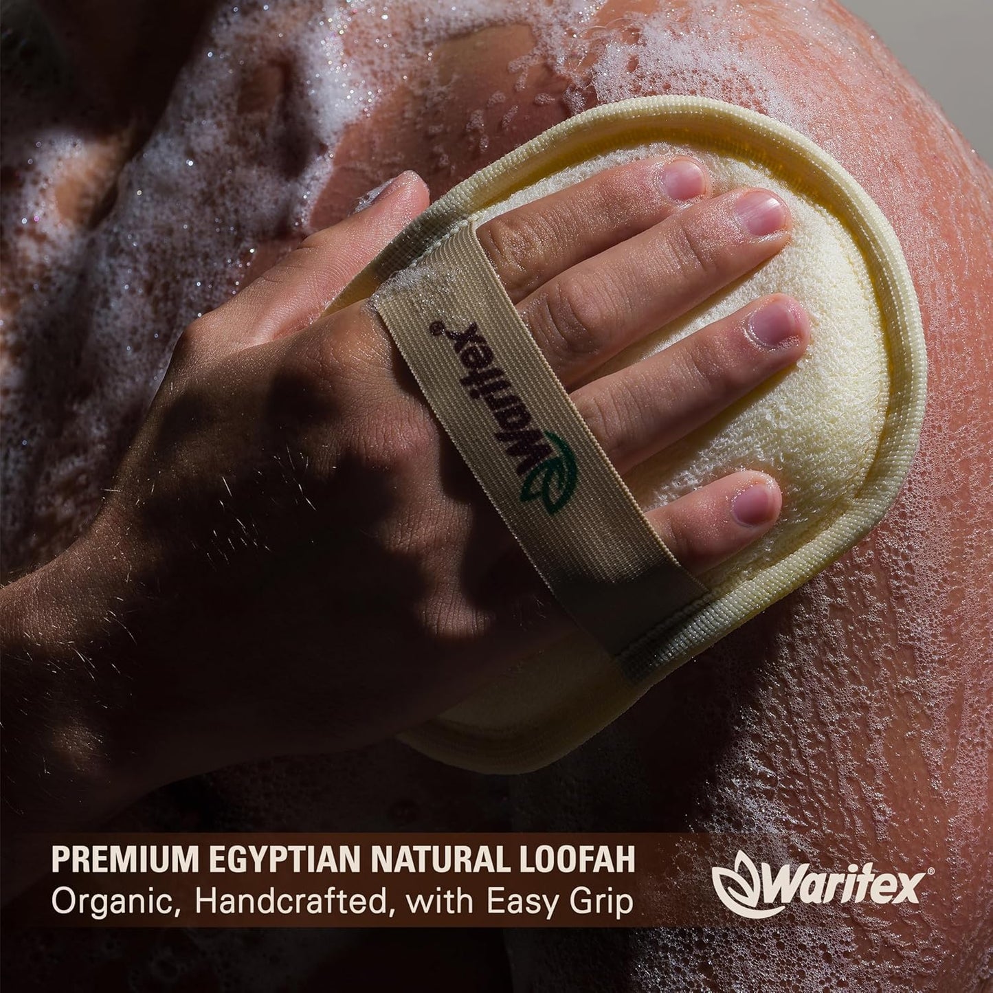 Waritex Egyptian Loofah Exfoliating Oval Body Scrubber with Hand Strap