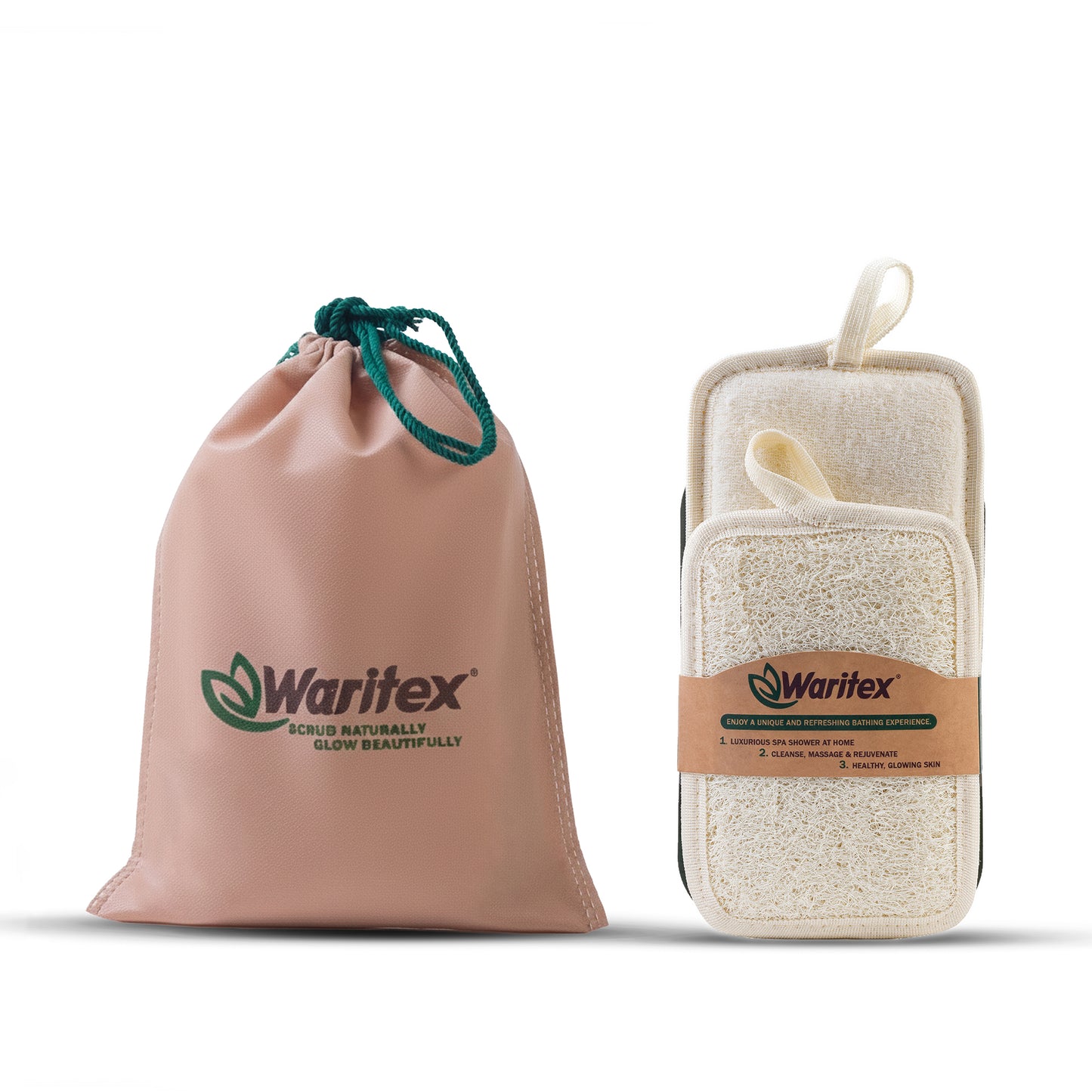Waritex Egyptian Loofah Rectangular Body Scrubbers with Hand Strap