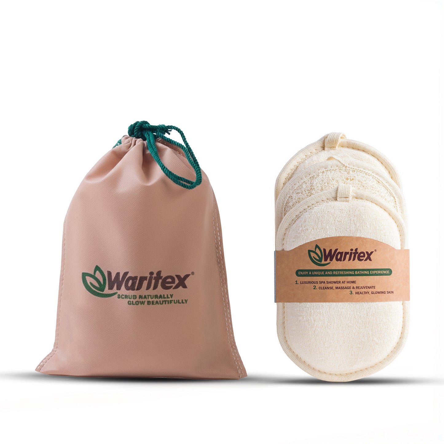 Waritex Egyptian Loofah Exfoliating Oval Body Scrubber with Hand Strap